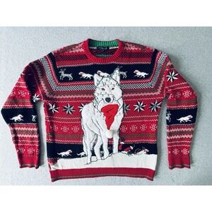 33 Degrees Wolf Lights Deer Christmas Holiday‎ Ugly Sweater Mens Large